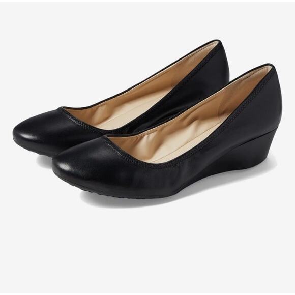 Cole Haan Sloane Pump Women's US 7 Black Leather Wedge Heel - Picture 1 of 11